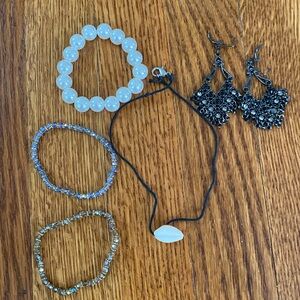 variety pack of jewelry, bracelets, necklace, earrings